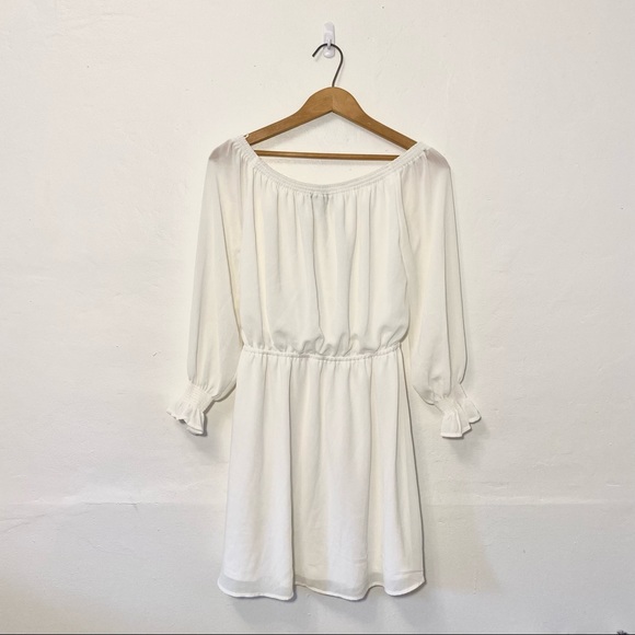 White Off The Shoulder Long Sleeve Midi Dress - Picture 2 of 3
